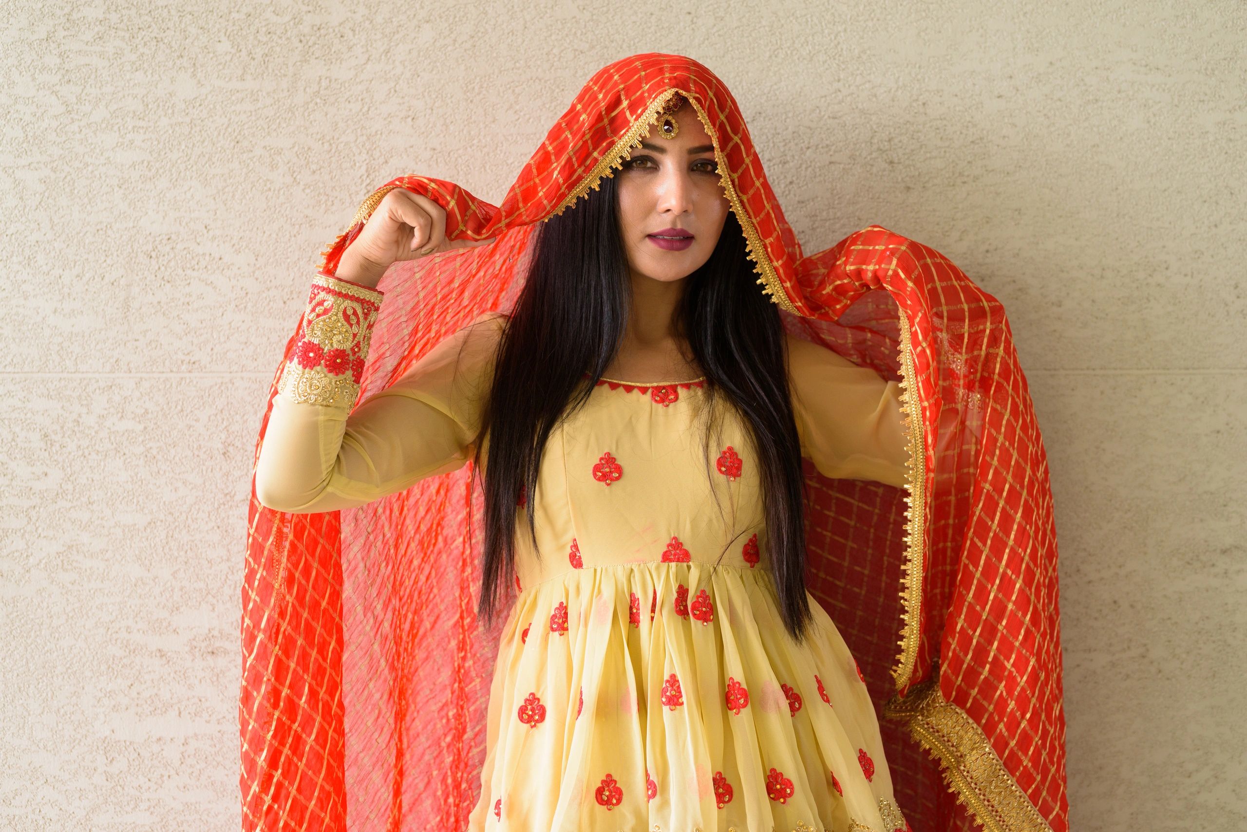 Portrait of beautiful young woman in ethnic saree